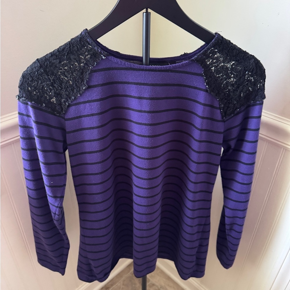 Apt. 9 Purple Striped Long Sleeve Top with Black Lace